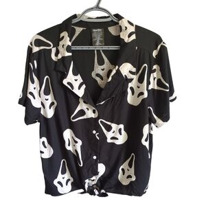 Ghost Face Tie Front Shirt Spirit of Halloween Size XL Button‎ Down